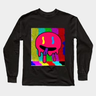 Colorful Trippy Graffiti Drip Silly Emoji Face Sticker Long Sleeve T-Shirt